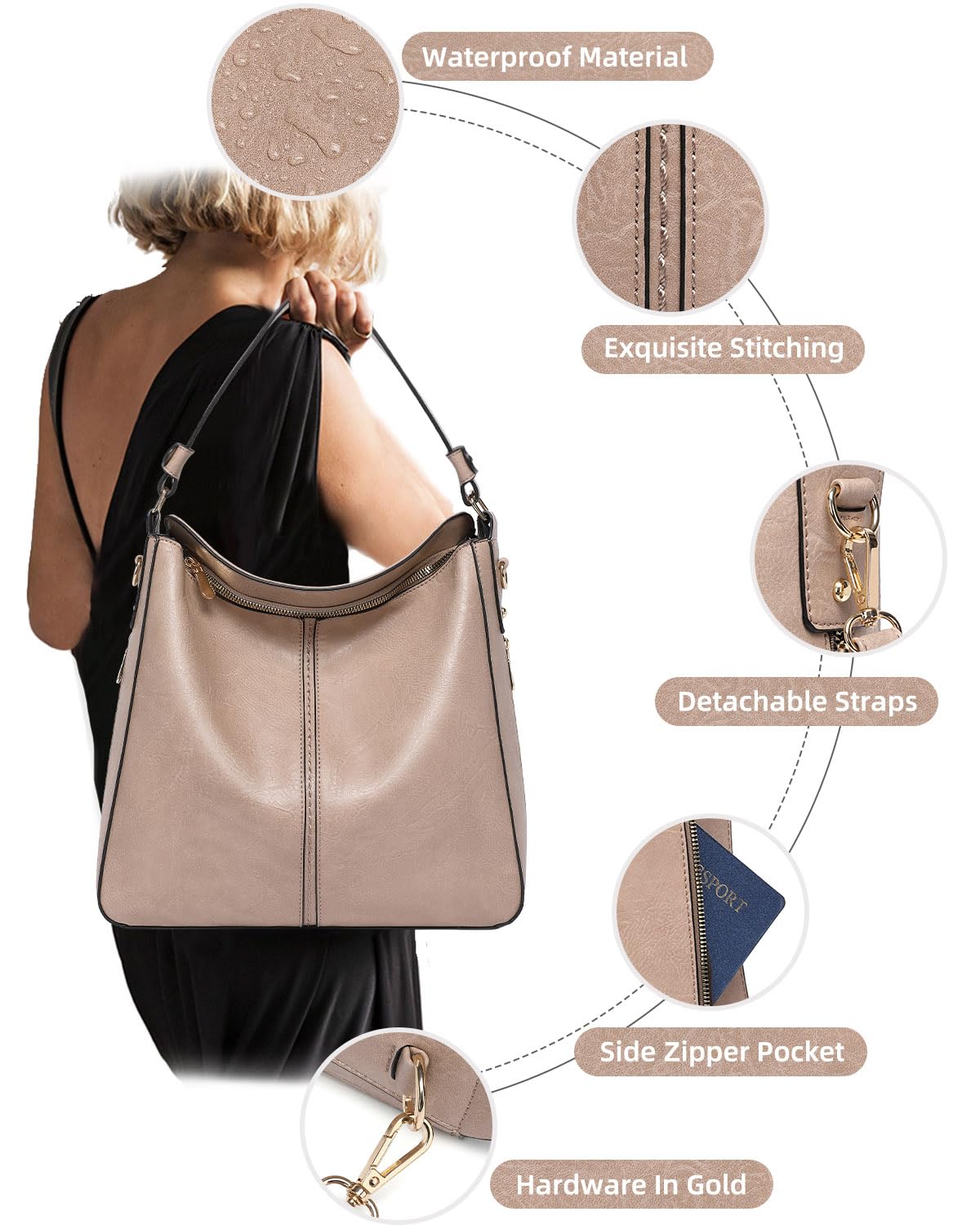 Purses for Women 3PCS, Crossbody Bags Set Large Leather Purse Shoulder Handbags with Wallet Adjustable Straps for Ladies Tote