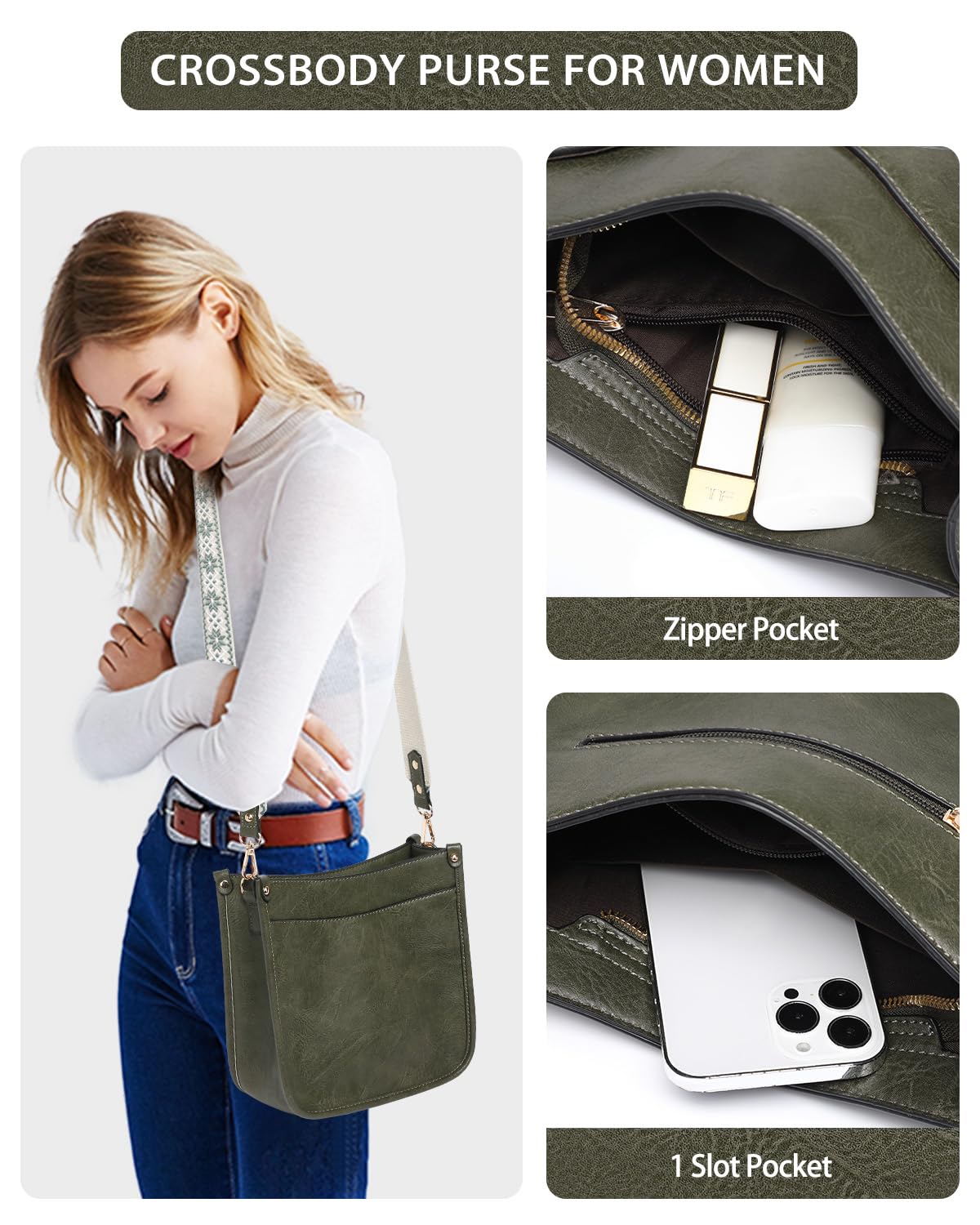 Purses for Women 3PCS, Crossbody Bags Set Large Leather Purse Shoulder Handbags with Wallet Adjustable Straps for Ladies Tote
