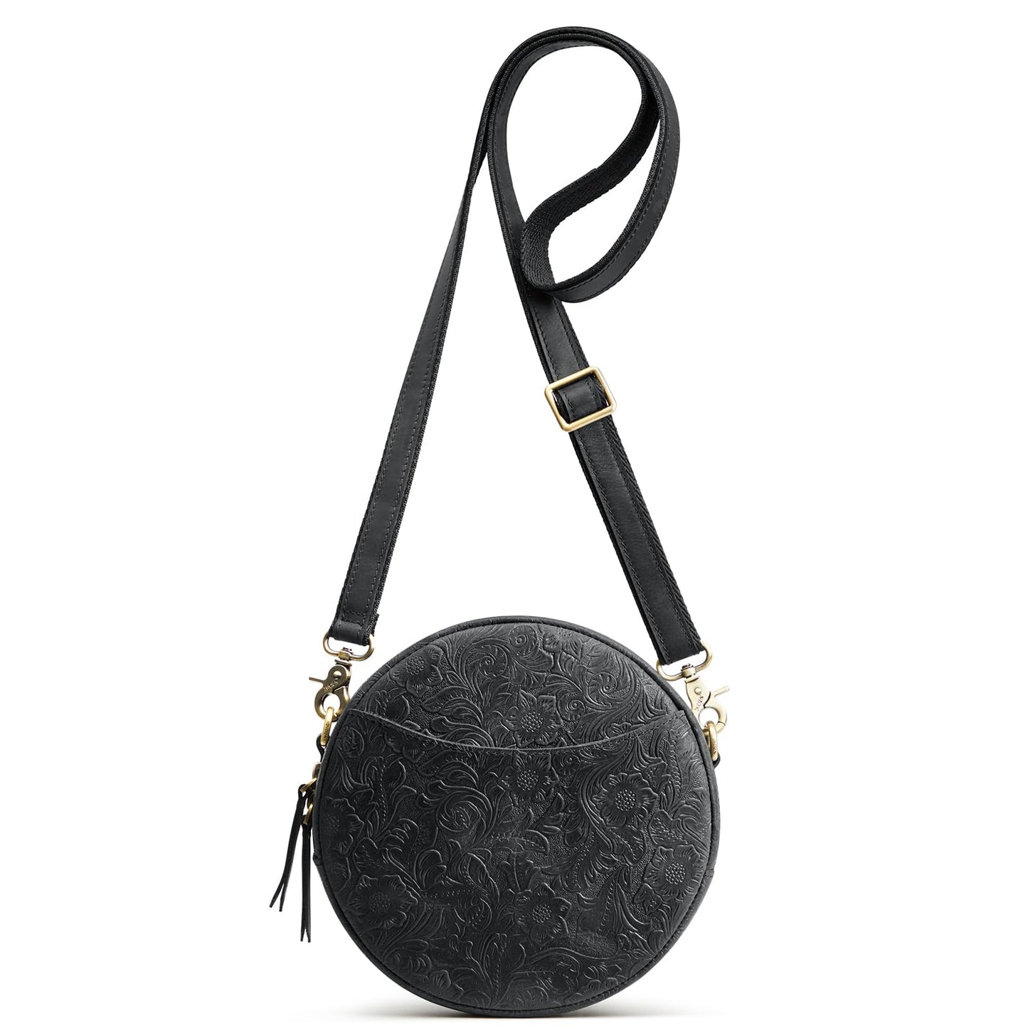 S-ZONE Leather Crossbody Bags for Women Circle Shoulder Round Purse Travel | Top Grain Leather, Keychain, Designer Handbag, Vintage, Multi Pockets, Detachable Strap, Eveyday Outing