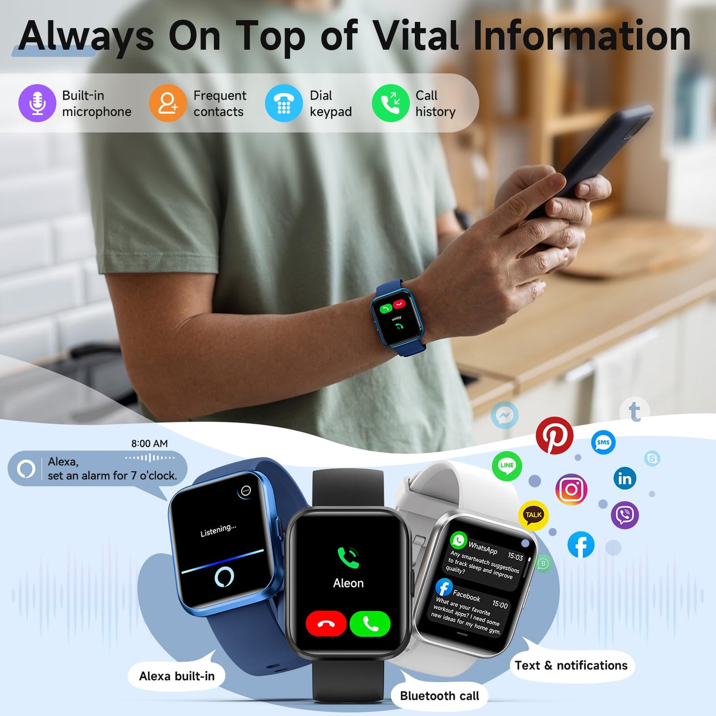 Smart Watches for Women, 1.8" Touch Screen Fitness Tracker for Android & iPhone, Answer/Make Calls, Alexa Built-in, Heart Rate/Sleep/SpO2 Monitor Smartwatch, IP68 Waterproof 101+ Sport Modes, 2 Bands