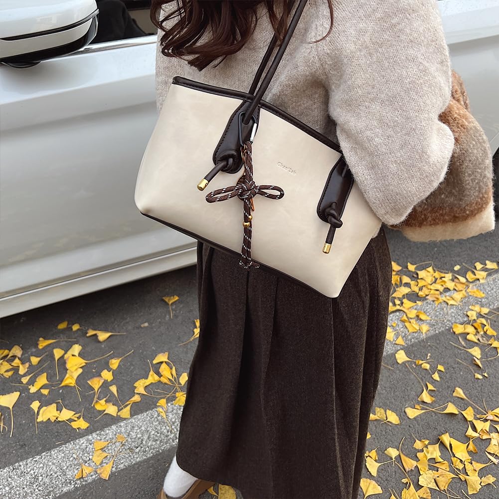 Shoulder Bag for Women Brown Purse Vintage Leather Shoulder Handbag Trendy Everyday Purse with Pendant