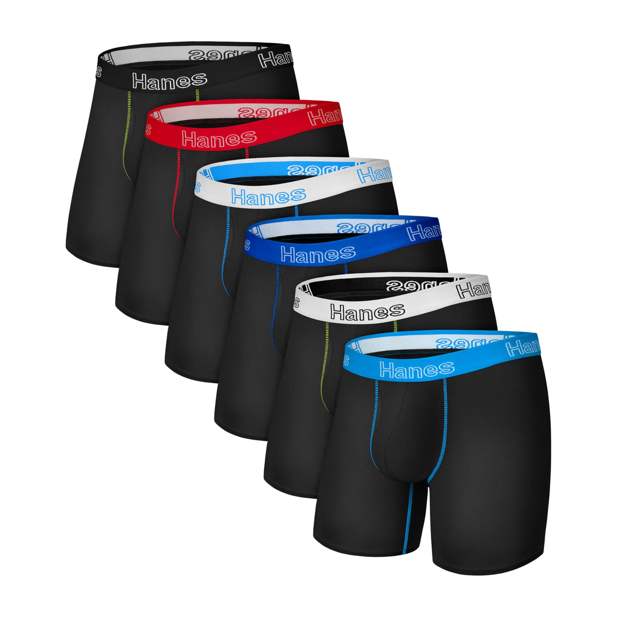 Hanes Mens Underwear Briefs, Cotton Stretch Moisture-wicking Multi-pack Boxer, Black - 6 Pack, XX-Large US