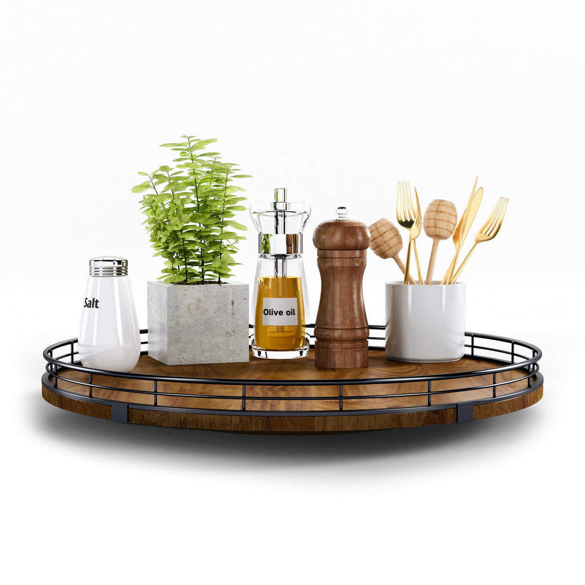 AMH Lazy Susan Wooden Organizer for Table Top