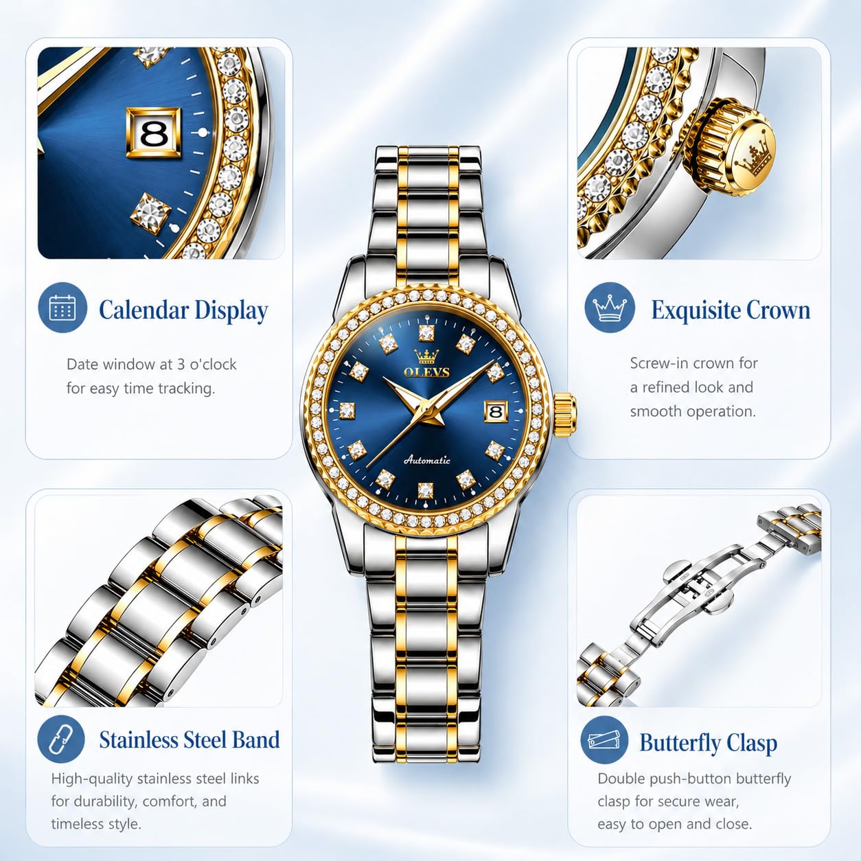 OLEVS Watch Women Silver Watches for Women Luxury for Small Wrists Dress Stainless Steel Women's Wrist Watches Easy to Read Reloj para Mujer Black/Blue/Gold/Green/Pink/Purple