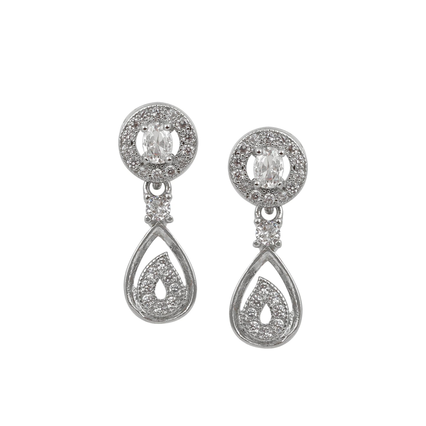 Nilu's Collection American Diamond Stone Studded | Rose Gold/Silver Plated | Anti Tarnish Jewellery Set for Women | Matching Earrings Perfect for Weddings and Special Occasions