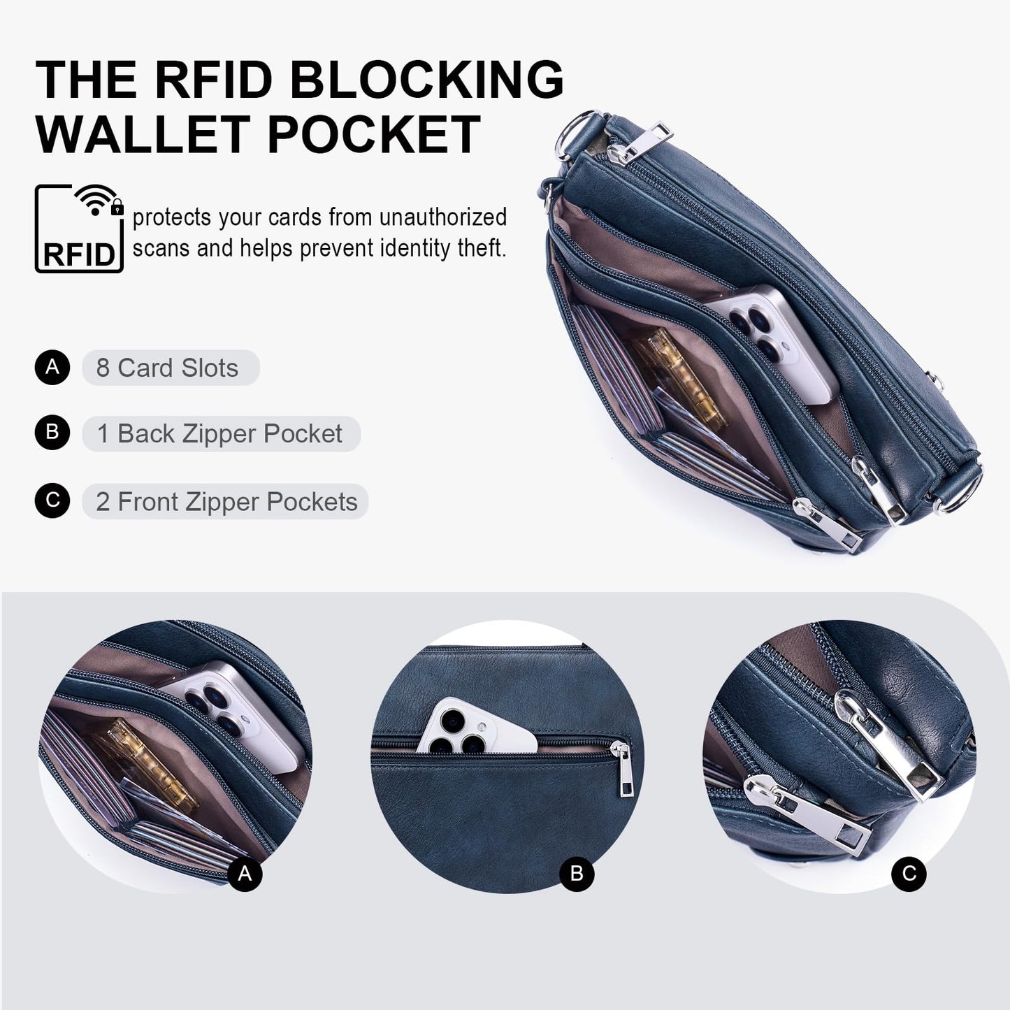 Crossbody Bags for Women Rfid Travel Crossbody Purses Leather Handbags Medium Shoulder bag with Adjustable Strap
