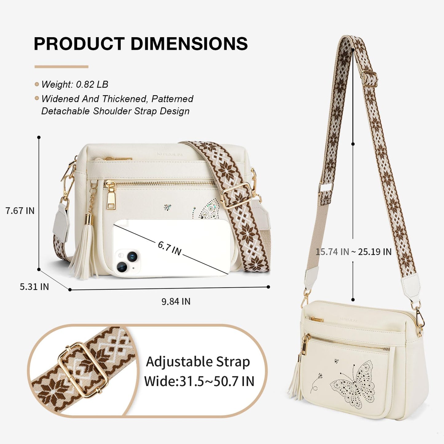 KITEVIUN Crossbody Bags for Women Trendy Leather Crossbody Purse Shoulder Handbags Butterfly Design