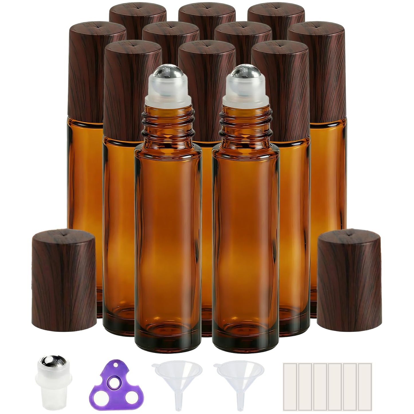 PrettyCare 4 Pack Amber Glass Oil Roller Bottles for Essential Oils 10ml, Roll On Bottles with Stainless Steel Roller Ball Leak-Proof Perfume Travel Refillable Bottle Empty, Beauty & Personal Care