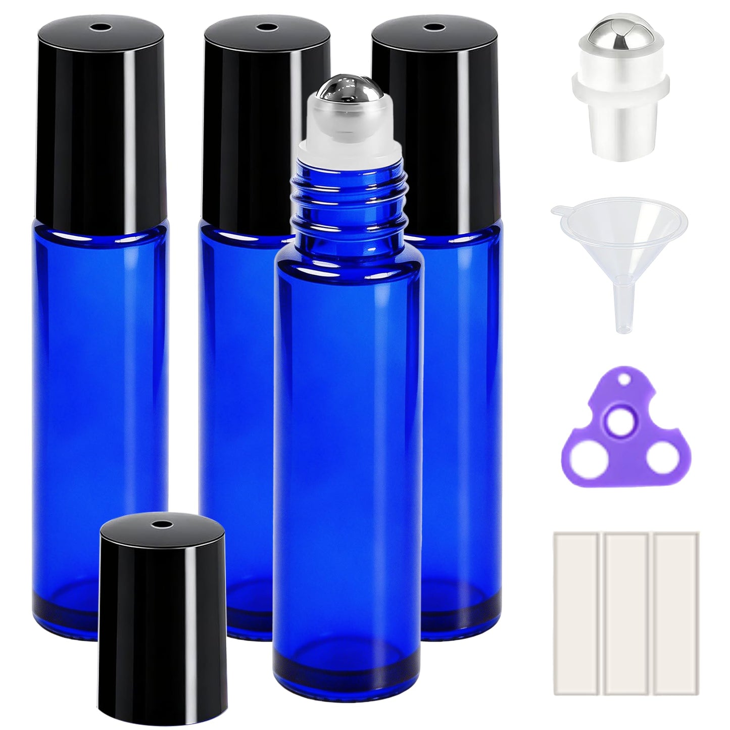 PrettyCare 4 Pack Amber Glass Oil Roller Bottles for Essential Oils 10ml, Roll On Bottles with Stainless Steel Roller Ball Leak-Proof Perfume Travel Refillable Bottle Empty, Beauty & Personal Care