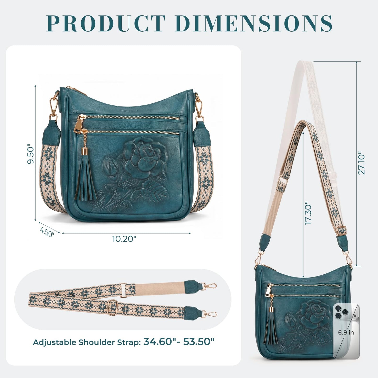Crossbody Bags for Women, Vegan Leather Crossbody Purse, Multiple Pocket Daily Travel Shoulder Bag with Boho Strap