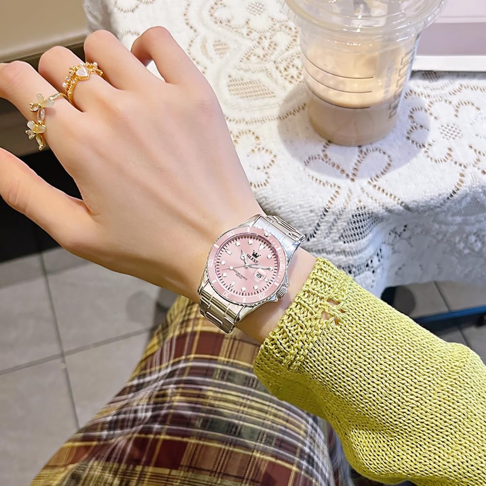 OLEVS Watch Women Silver Watches for Women Luxury for Small Wrists Dress Stainless Steel Women's Wrist Watches Easy to Read Reloj para Mujer Black/Blue/Gold/Green/Pink/Purple