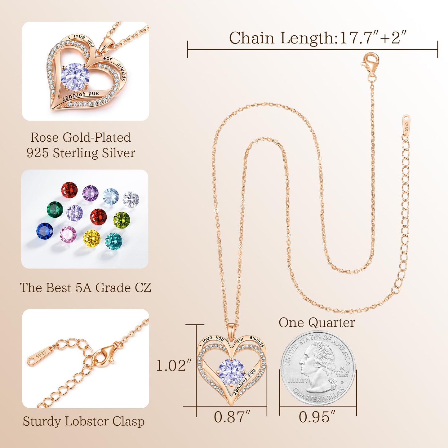LOUISA SECRET Double Love Heart Birthstone Necklaces for Women, Birthday Gift for Girlfriend, Anniversary Jewelry Gift for Her, 925 Sterling Silver Jewelry Christmas Anniversary Birthday Present Gifts for Wife Girlfriend Mom Grandma Daughter