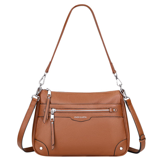 Over Earth Soft Genuine Leather Crossbody Bags for Women Medium Shoulder Purses Hobo Handbags with Multi Pockets