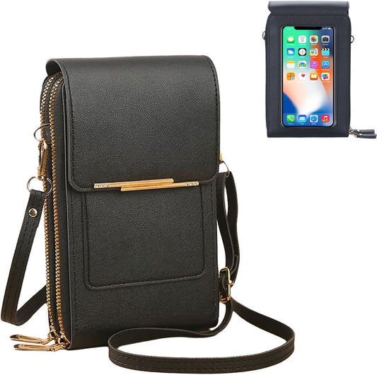 Phone Purse Crossbody Bags for Women, Small Touch Screen Travel Wallet, Anti Theft Leather Messenger Bag