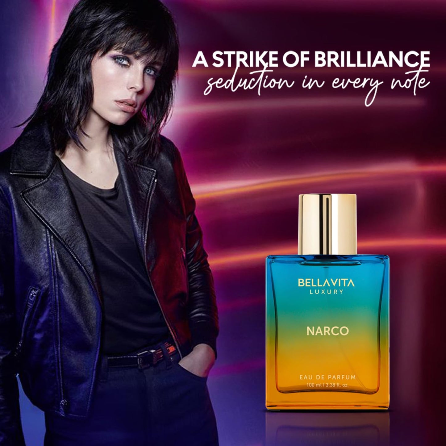 Bellavita Luxury Narco Eau de Parfum | 100 ml (3.4 fl.oz.) | Perfume for Men and Women | Floral, Bergamot, Jasmine, and White Musk Notes | Long Lasting Unisex Fragrance
