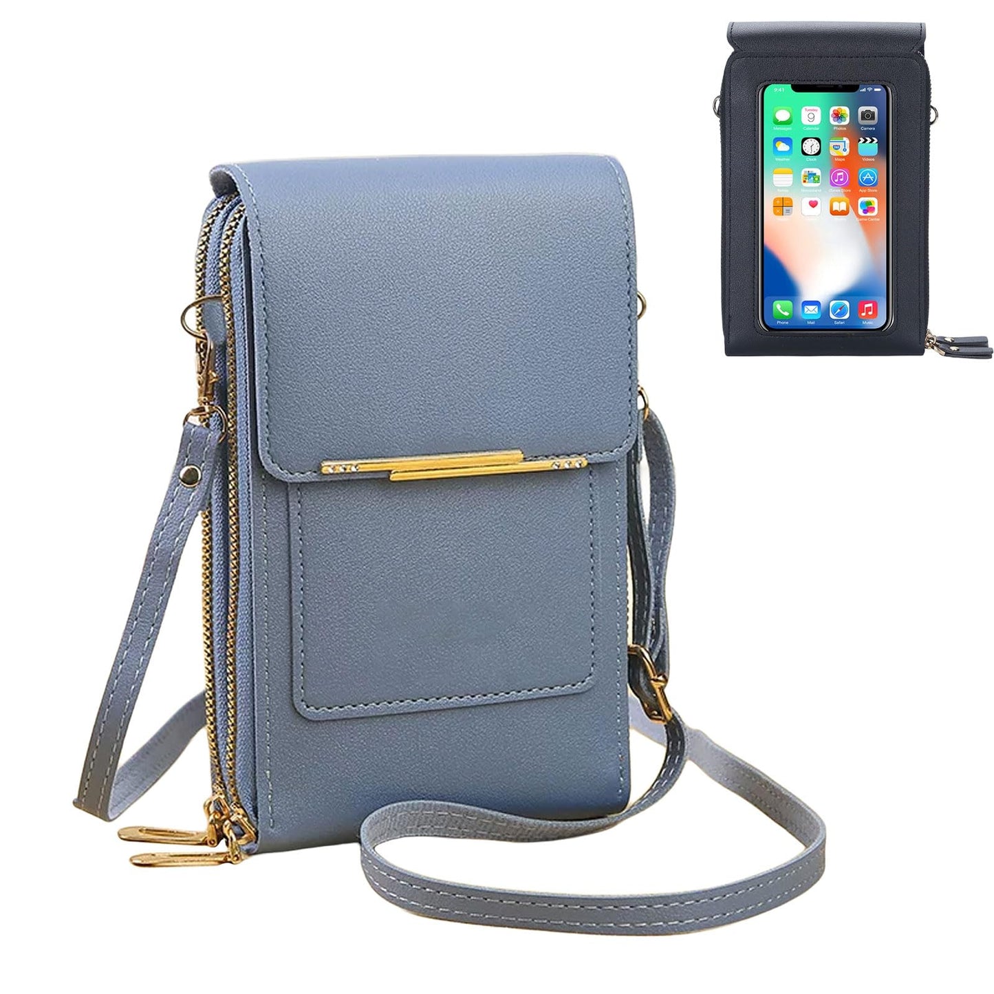 Phone Purse Crossbody Bags for Women, Small Touch Screen Travel Wallet, Anti Theft Leather Messenger Bag