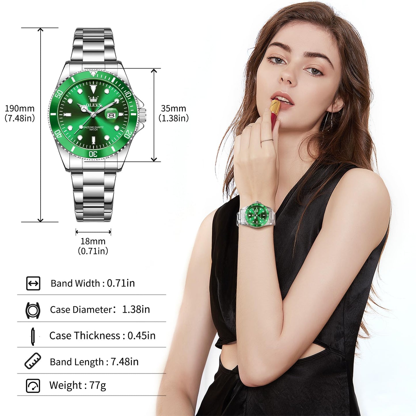 OLEVS Watch Women Silver Watches for Women Luxury for Small Wrists Dress Stainless Steel Women's Wrist Watches Easy to Read Reloj para Mujer Black/Blue/Gold/Green/Pink/Purple