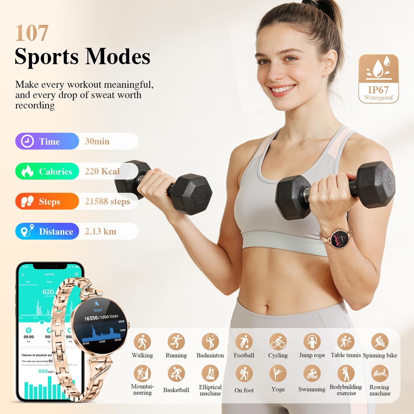 Smart Watches for Women, Answer/Make Call, 1.04'' AMOLED, 24H Sleep Tracker, Fitness Tracker with Heart Rate/Blood Pressure/SpO2/Stress Monitor, 100+ Sport Modes Waterproof Smartwatch for IOS Android