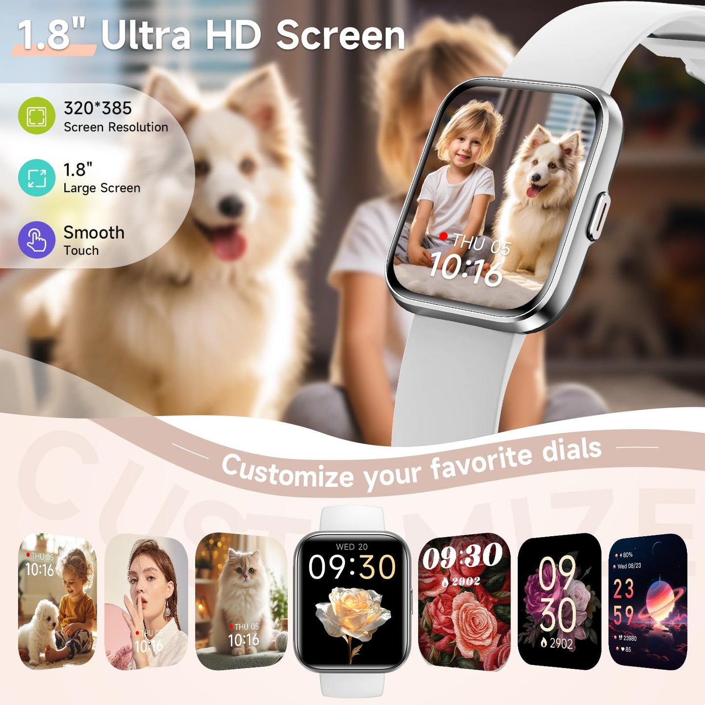 Smart Watches for Women, 1.8" Touch Screen Fitness Tracker for Android & iPhone, Answer/Make Calls, Alexa Built-in, Heart Rate/Sleep/SpO2 Monitor Smartwatch, IP68 Waterproof 101+ Sport Modes, 2 Bands