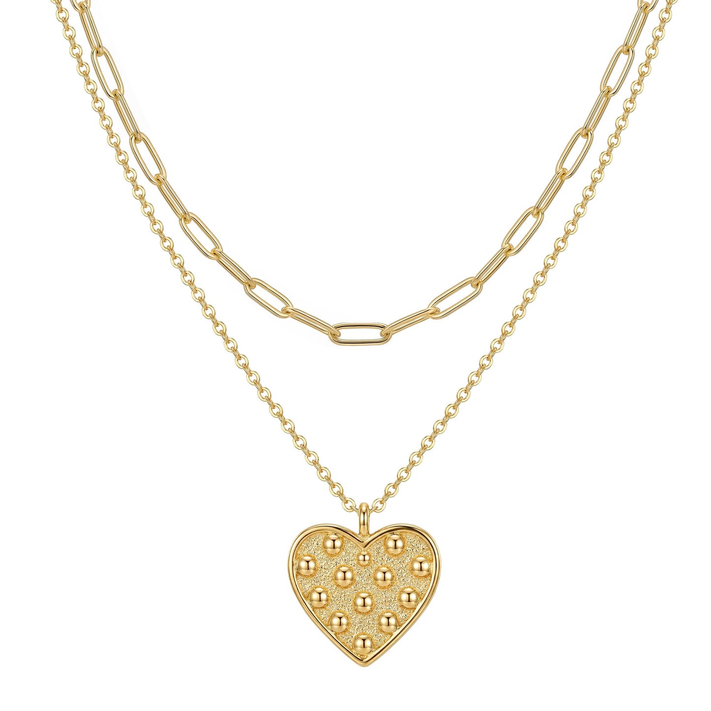 MEVECCO Layered Heart Necklace Pendant Handmade 18k Gold Plated Dainty Gold Choker Arrow Bar Layering Long Necklace for Women