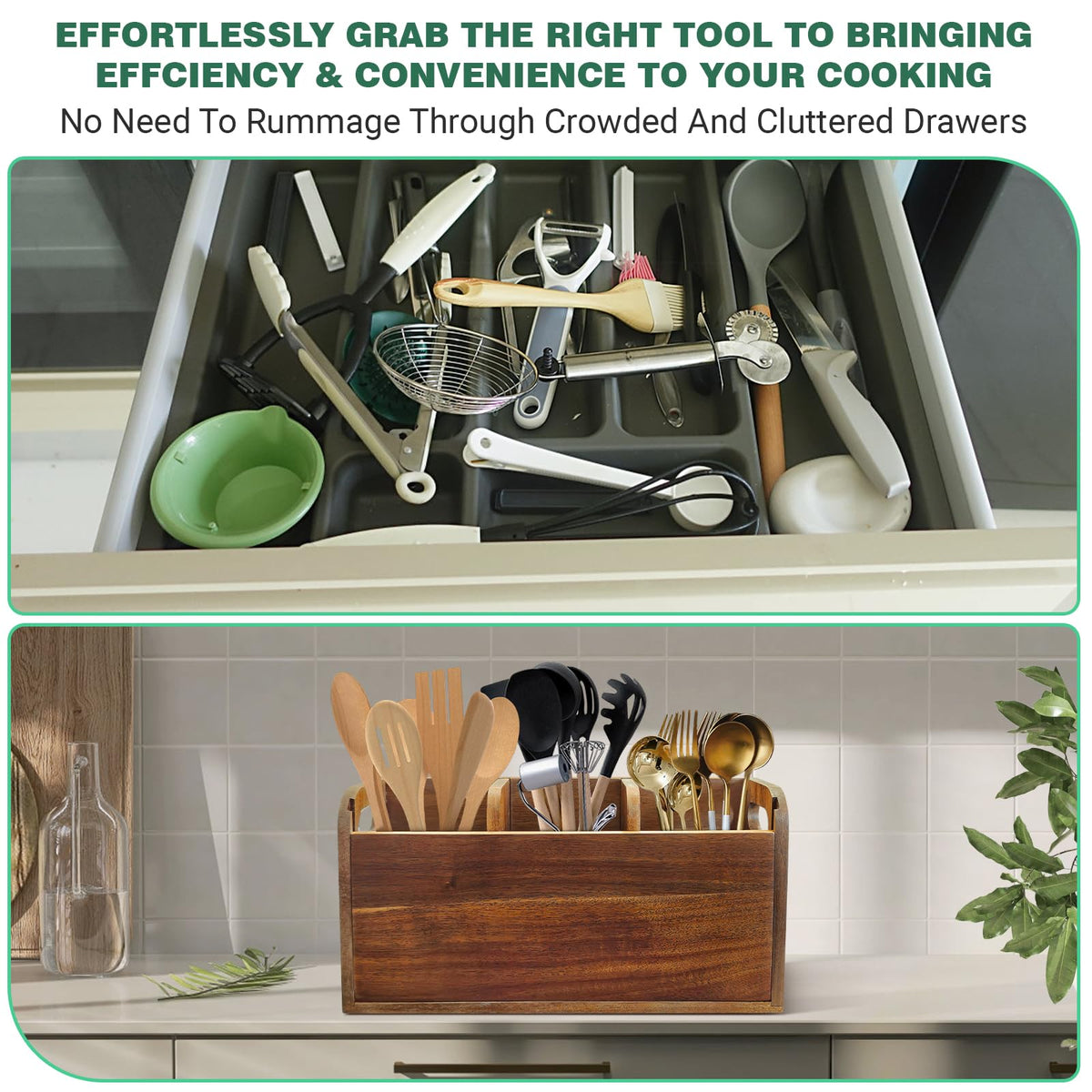 LAGOUPICK Wooden Kitchen Utensil Holder Organizer