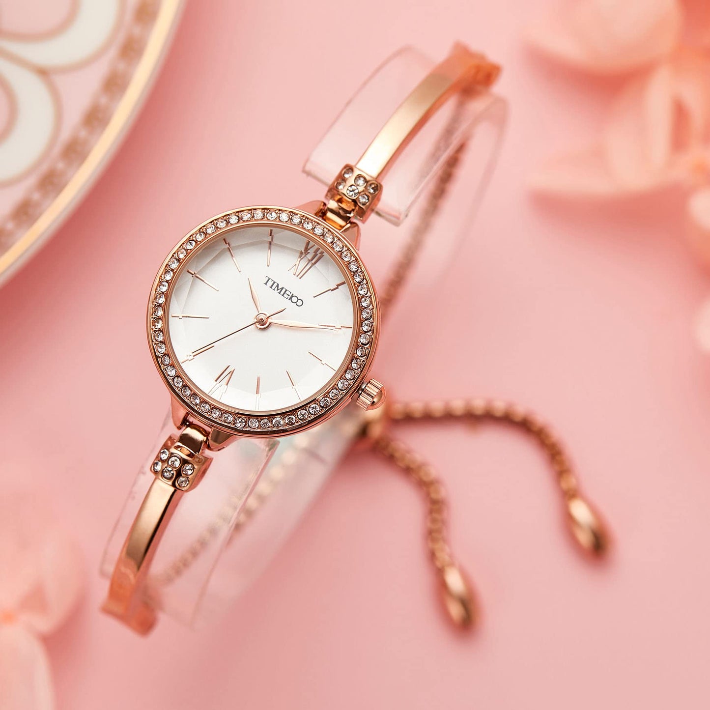 TIME100 Women's Bracelet Watches Ladies Quartz Wrist Watch with Green Dial Bezel with Crystals in Movement Bracelet Strap with Diamonds Waterproof