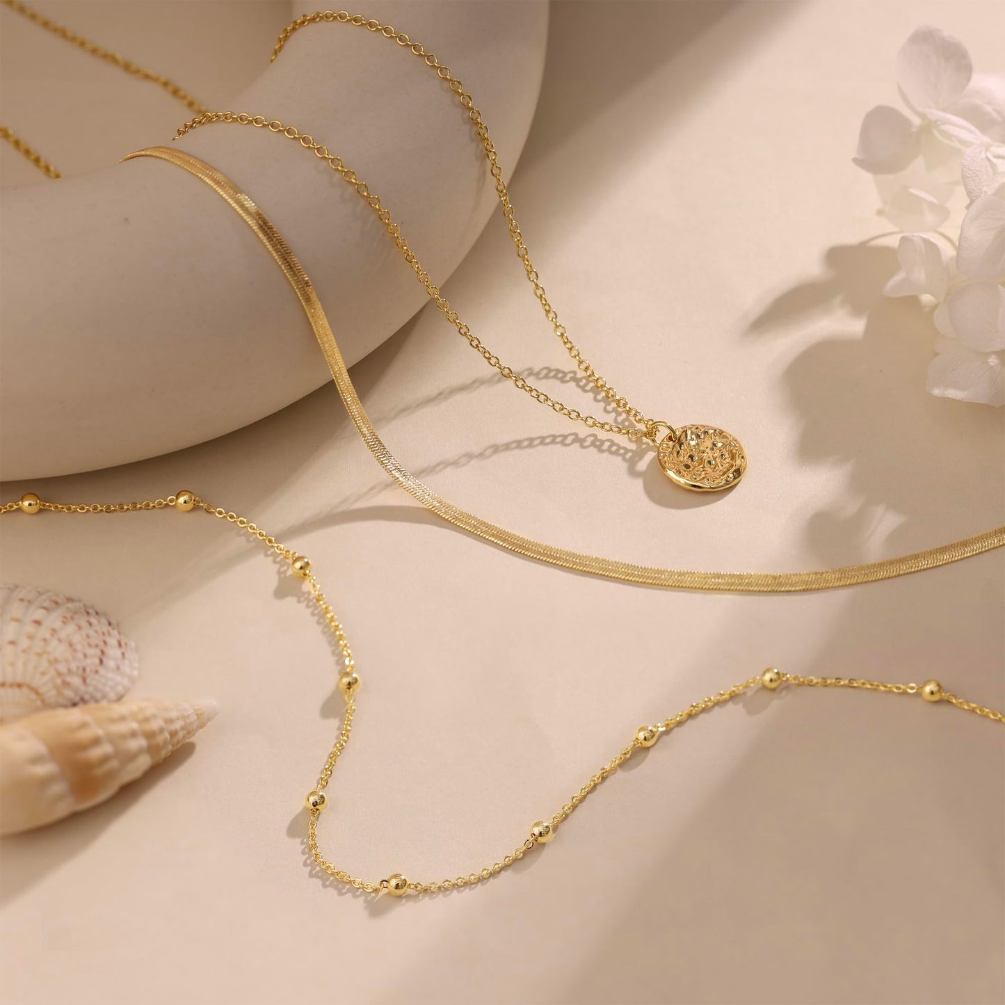Layered Necklaces for Women, Dainty 14K Gold Plated Circle Peadant Chain Necklace Set Simple Paperclip Stacked Necklaces for Women Trendy Gold Jewelry