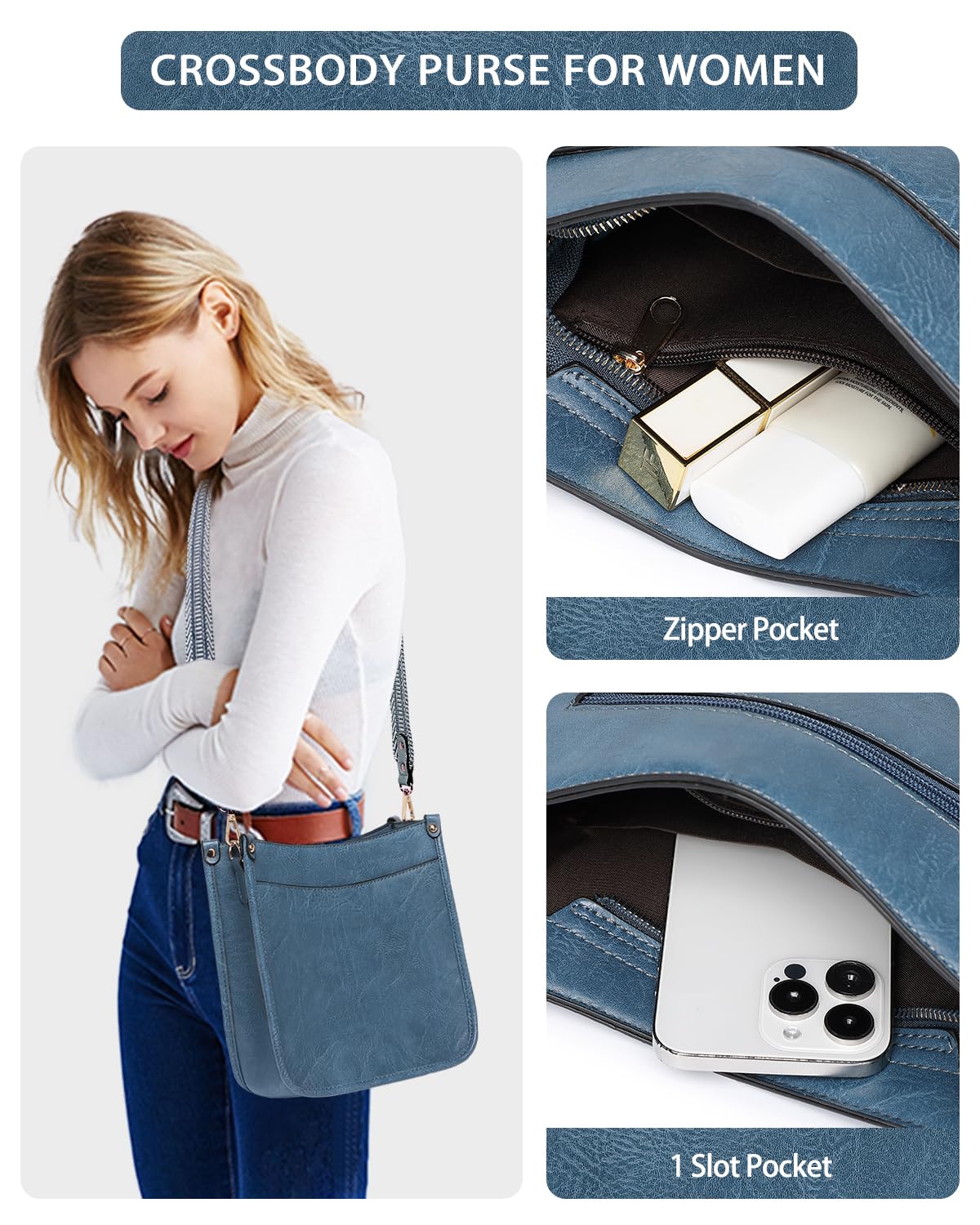 Purses for Women 3PCS, Crossbody Bags Set Large Leather Purse Shoulder Handbags with Wallet Adjustable Straps for Ladies Tote