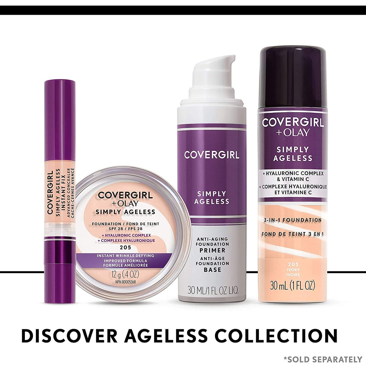 COVERGIRL & Olay Simply Ageless 3-in-1 Liquid Foundation, Matte Finish, Hyaluronic & Vitamin C Formula, 225 Buff Beige, 1 Count