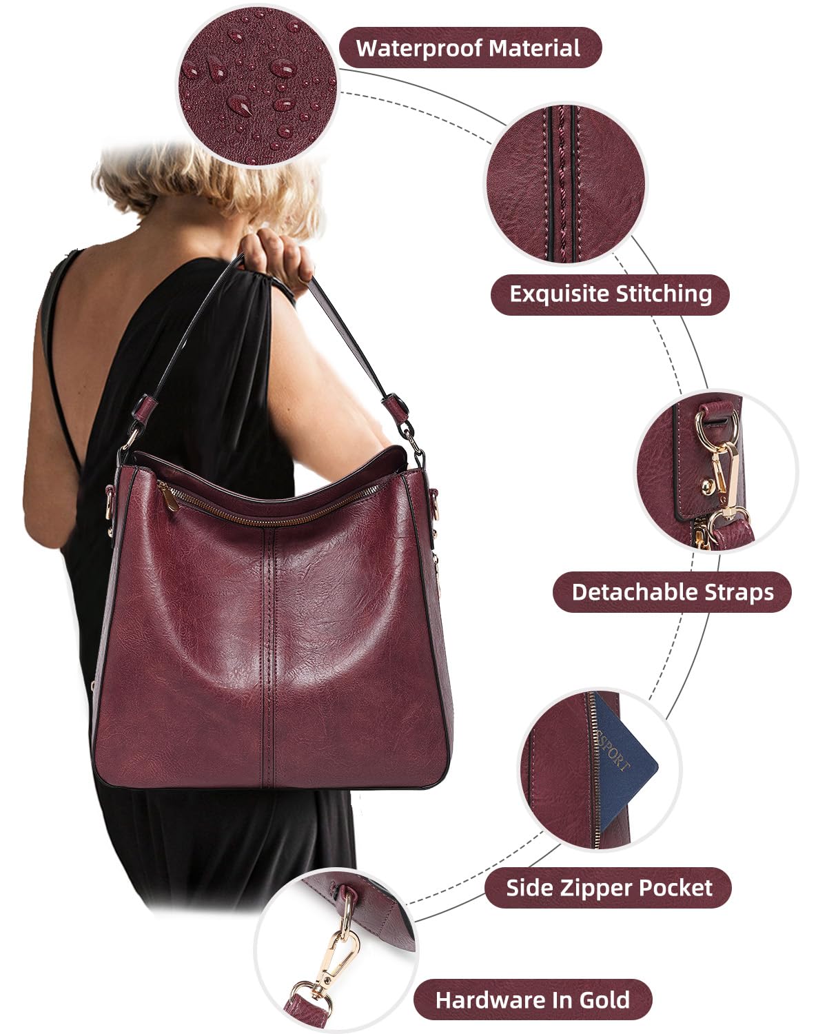 Purses for Women 3PCS, Crossbody Bags Set Large Leather Purse Shoulder Handbags with Wallet Adjustable Straps for Ladies Tote
