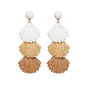 Raffia Dangle Earrings for Women - Boho Statement Rattan Drop Jewelry with Shell Design, Lightweight Summer Beach Trendy Accessories