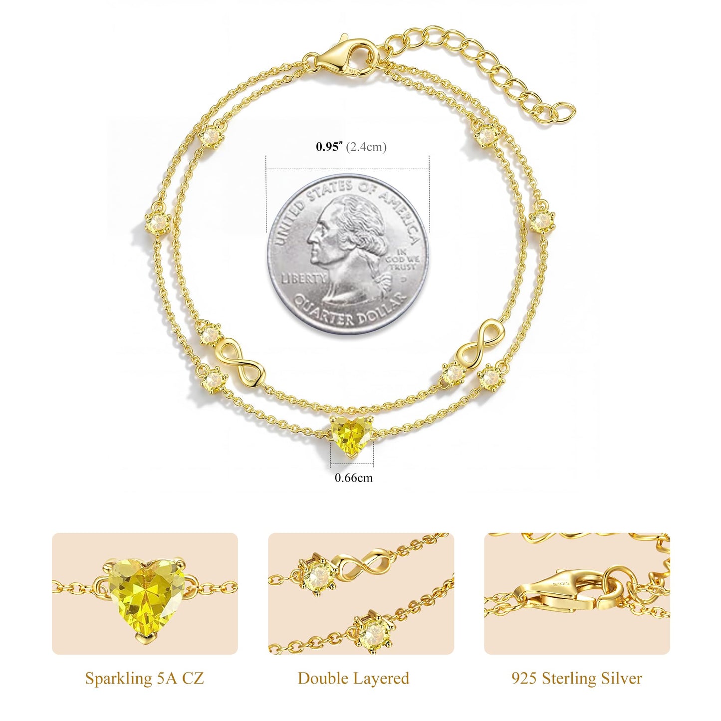 G&GEMSJEW Infinity Heart Birthstone Bracelets for Women, 925 Sterling Silver Women Charm Link Bracelet Adjustable, Birthday Anniversary Christmas Jewelry Gifts for Women Wife Mom Girlfriend Her