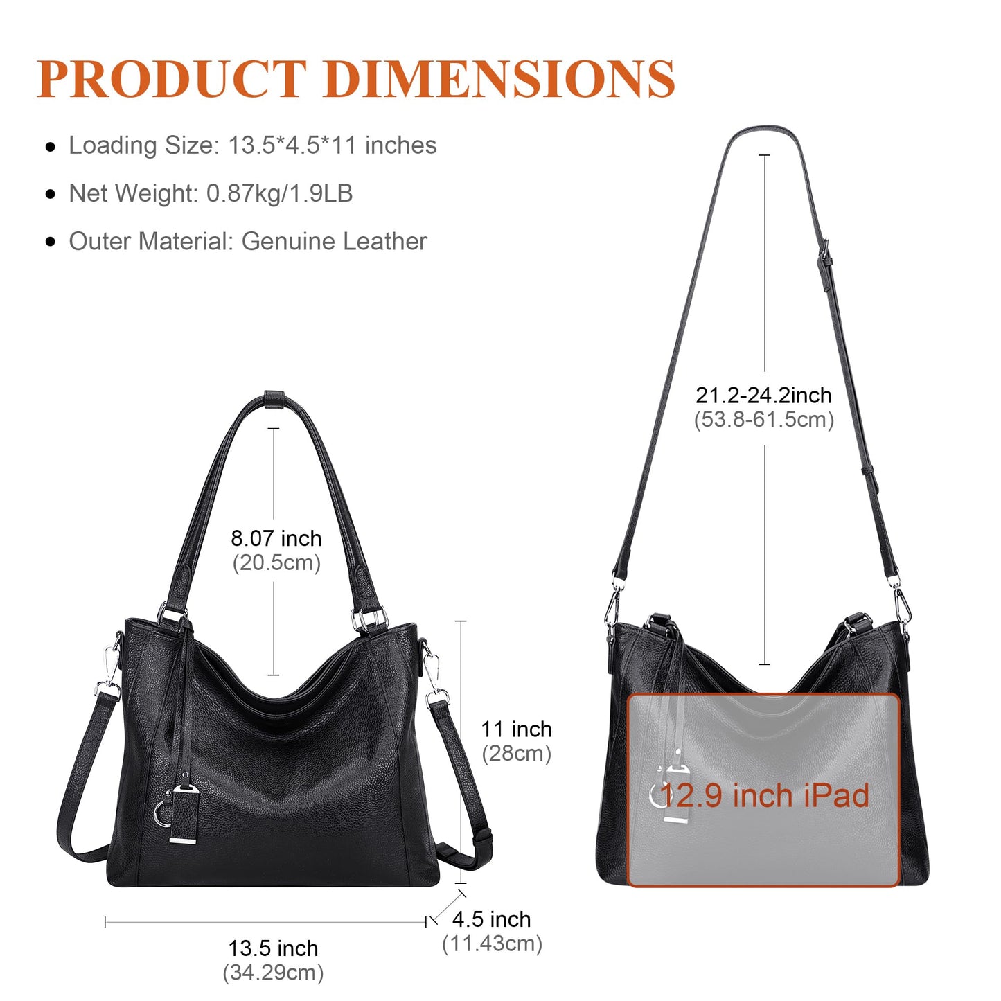 Over Earth Genuine Leather Purses for Women Large Hobo Bags Lady Shoulder Handbags with Detachable Strap