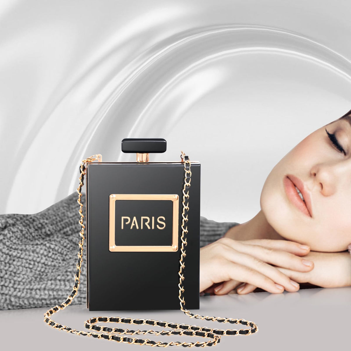WJCD Women Acrylic Perfume Bottle Evening Clutch Bag Chain Crossbody Purse