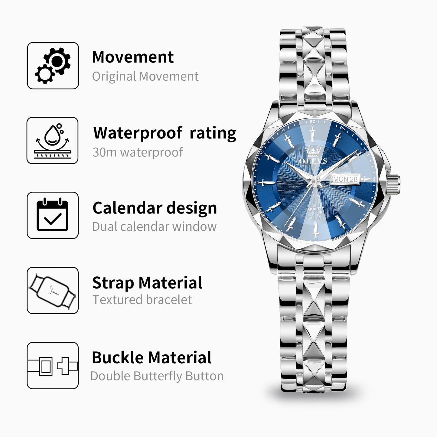 OLEVS Women's Luxury Elegant Watch, Fashion Waterproof Ladies Dress Watch, Stainless Steel Gold Silver Watches for Women, Small Wrist with Day Date, Ideal for Gift Daily Wear