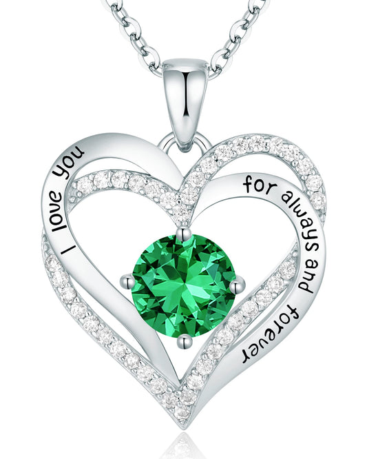 CDE Forever Love Heart Necklaces for Women, Wedding Anniversary, Valentine's，Birthday Mothers Christmas Day Gifts for Mom, Mother, Wife, S925 Silver Jewelry with Birthstone Pendant