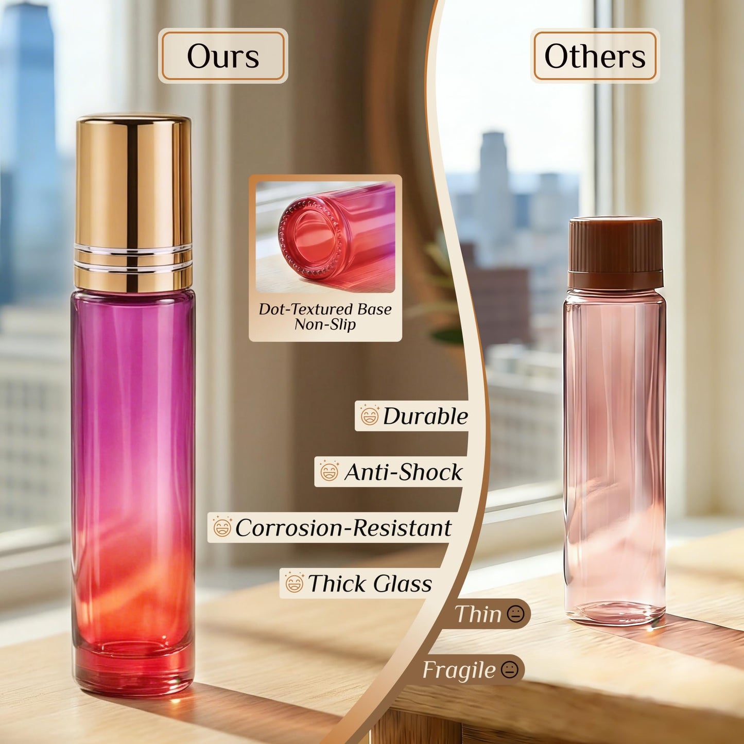 PrettyCare 4 Pack Amber Glass Oil Roller Bottles for Essential Oils 10ml, Roll On Bottles with Stainless Steel Roller Ball Leak-Proof Perfume Travel Refillable Bottle Empty, Beauty & Personal Care