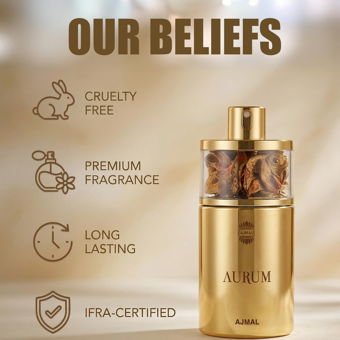 Ajmal Aurum Eau de Parfum 2.5 oz (75 ml) for Women | Fresh, Fruity & Floral Oriental Perfume with Amber, Musk & Vanilla | Long-Lasting Luxury Scent from Dubai