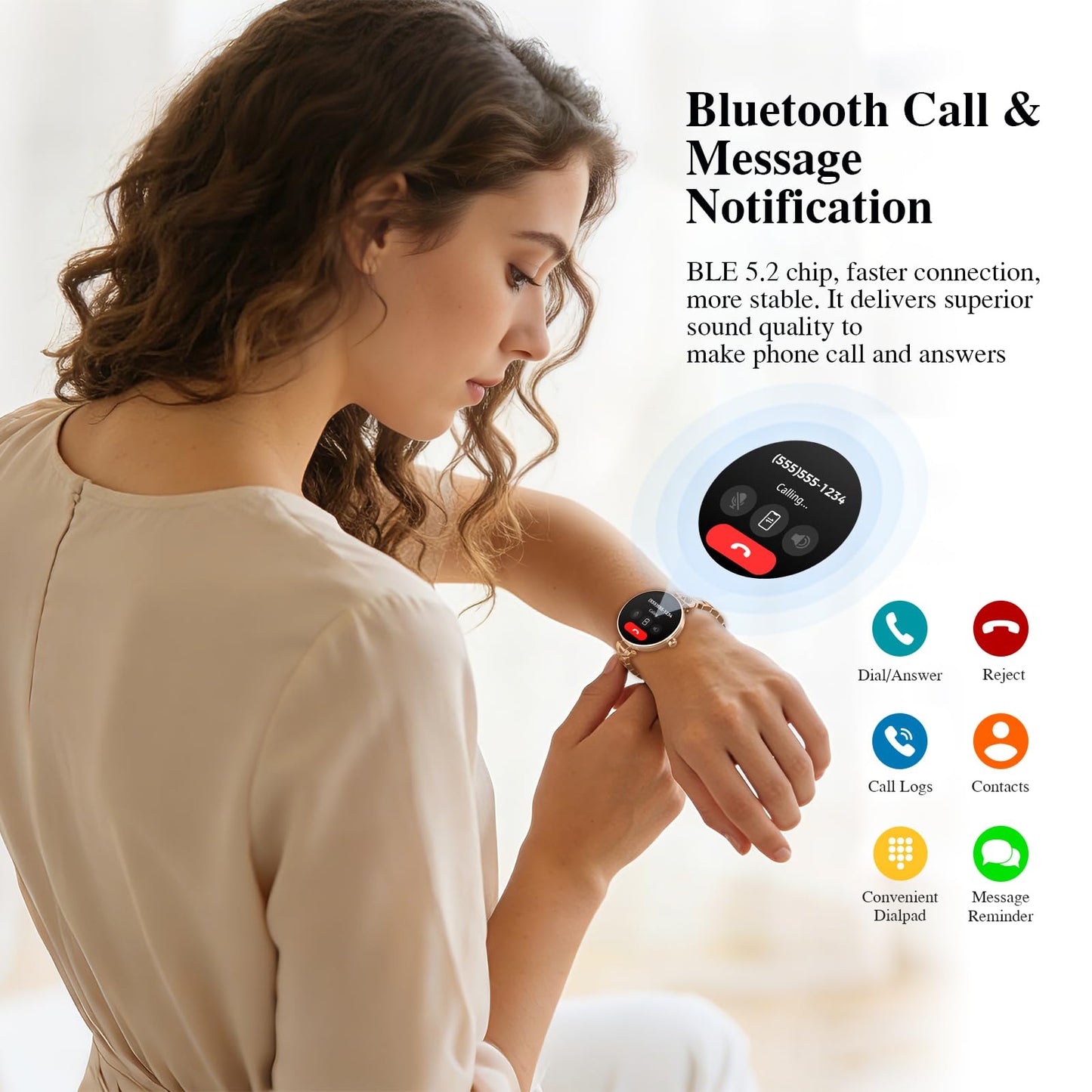 Smart Watches for Women, Answer/Make Call, 1.04'' AMOLED, 24H Sleep Tracker, Fitness Tracker with Heart Rate/Blood Pressure/SpO2/Stress Monitor, 100+ Sport Modes Waterproof Smartwatch for IOS Android