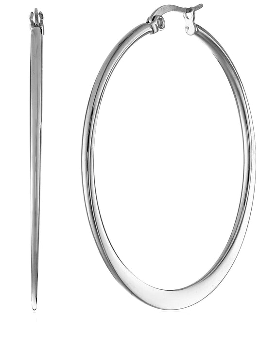 Amazon Essentials Gold Plated or Stainless Steel Flattened Hoop Earrings