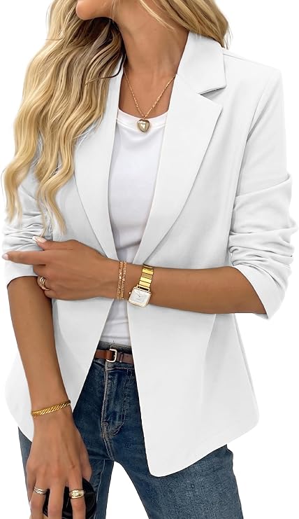ELLEVEN Blazers for Women Business Casual Work Office Lightweight Stretchy Knit Blazer Long Sleeve Notched Lapel Collar Professional Suit Jacket Old Money Clothes Outfits White XX-Large (Clearance)
