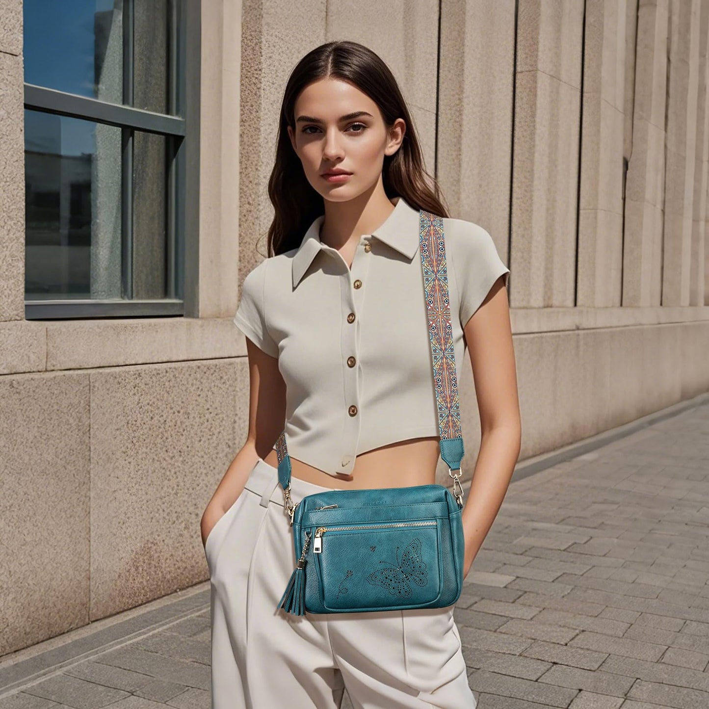 KITEVIUN Crossbody Bags for Women Trendy Leather Crossbody Purse Shoulder Handbags Butterfly Design