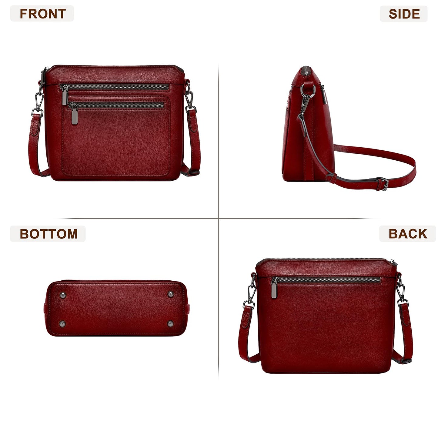 COOLCY Genuine Leather Crossbody Bags for Women Purses and Handbags for Ladies with Multiple Pockets Shoulder Satchel Bag