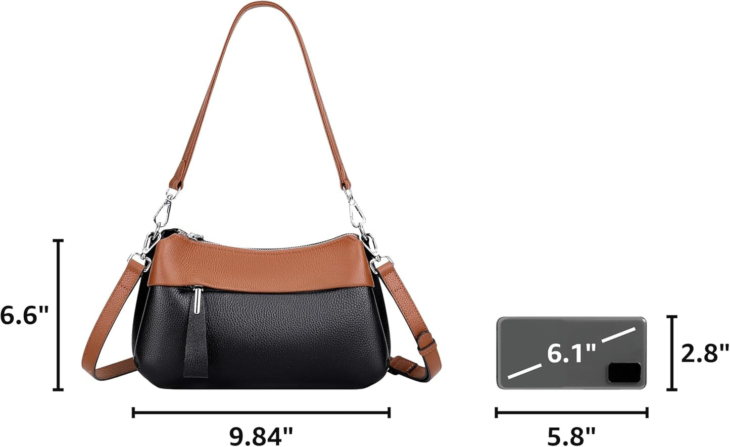 Over Earth Genuine Leather Crossbody Bags for Women Small Crossbody Handbag Shoulder Purses with 2 Detachable Straps