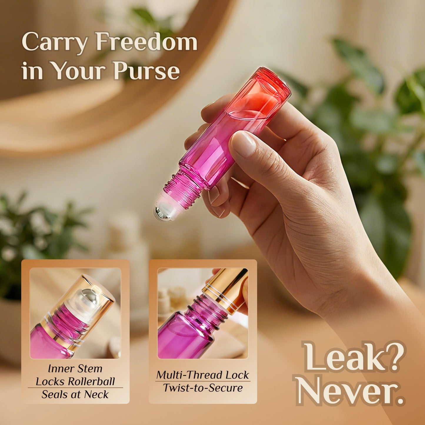 PrettyCare 4 Pack Amber Glass Oil Roller Bottles for Essential Oils 10ml, Roll On Bottles with Stainless Steel Roller Ball Leak-Proof Perfume Travel Refillable Bottle Empty, Beauty & Personal Care