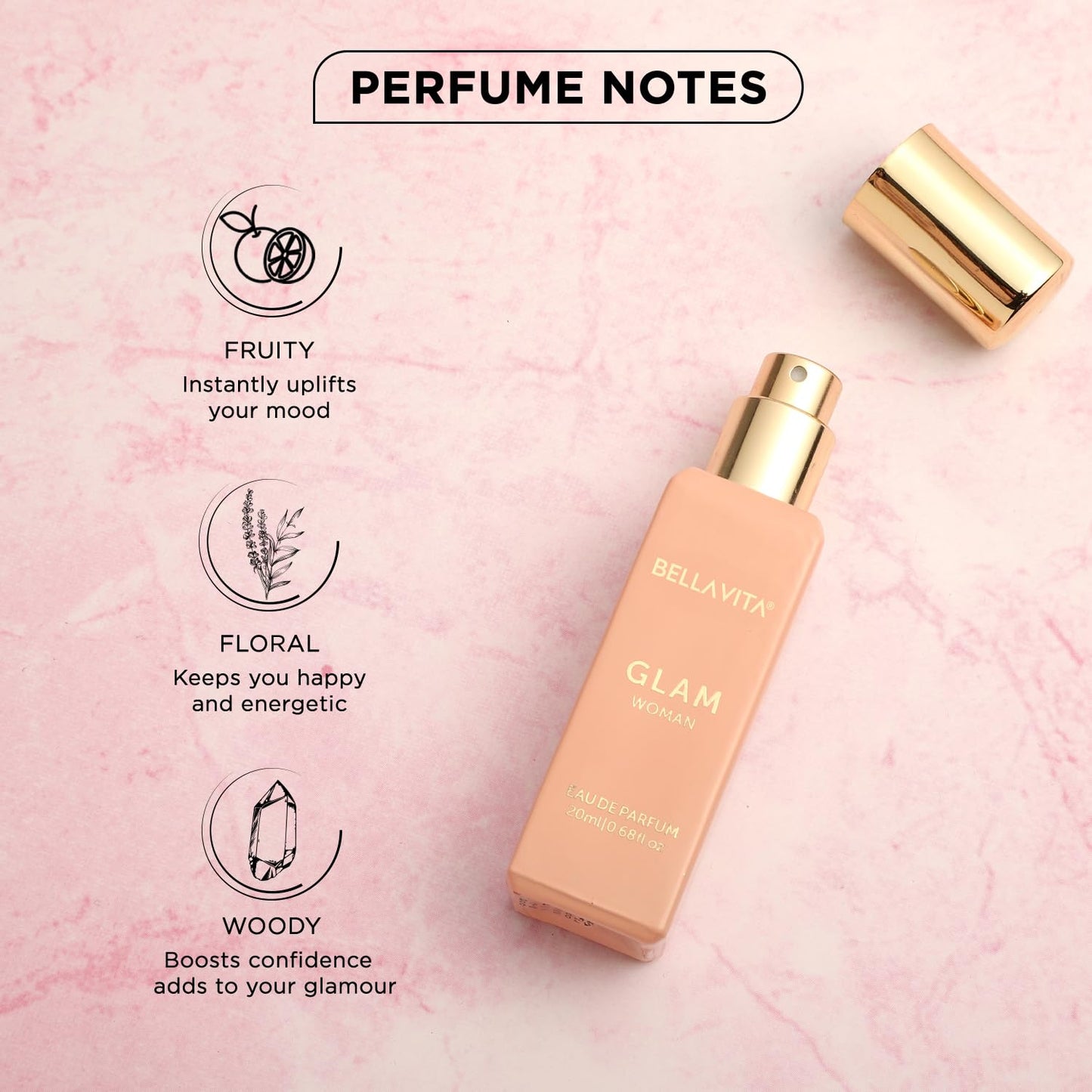 Bellavita Luxury Glam Eau de Parfum | 100 ml (3.4 fl.oz.) | Perfume for Women | White Floral, African Orange, Jasmine, and Patchouli Notes | Long Lasting Fragrance | Mother's Day present | for women
