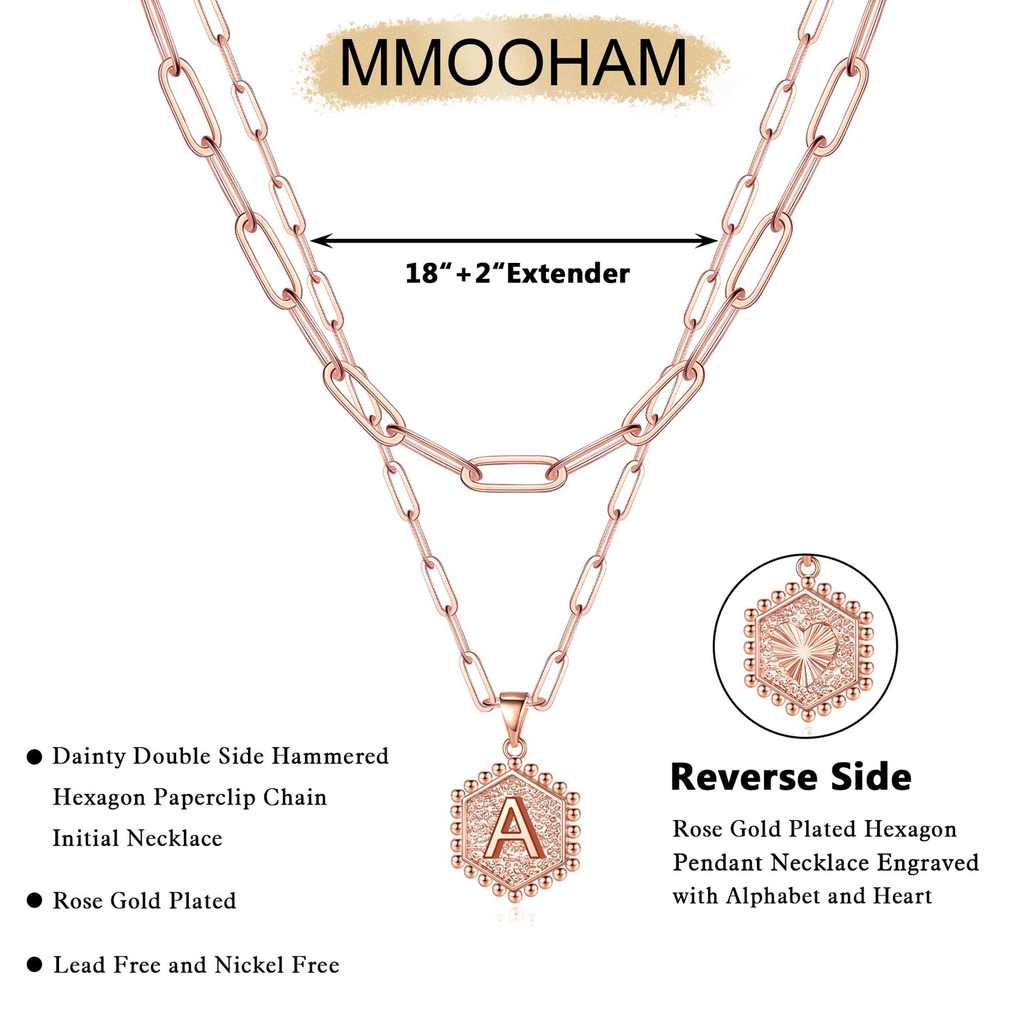 M MOOHAM Dainty Initial Necklaces for Women, 14K-Gold-Plated Layering Necklace for Women Cute Hexagon Letter Initial Necklace Layered Necklaces for Womens Teen Girl Gifts