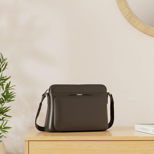 ili New York Genuine Leather Crossbody Bags with RFID Protection & Adjustable Straps - Black & Toffee