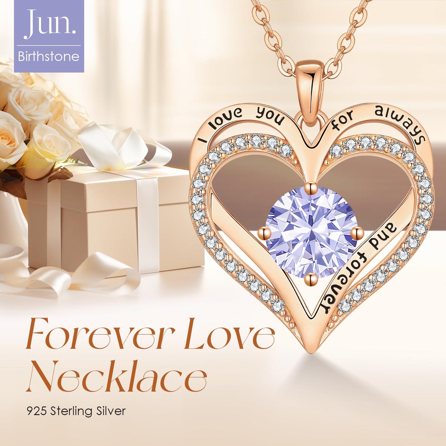 LOUISA SECRET Double Love Heart Birthstone Necklaces for Women, Birthday Gift for Girlfriend, Anniversary Jewelry Gift for Her, 925 Sterling Silver Jewelry Christmas Anniversary Birthday Present Gifts for Wife Girlfriend Mom Grandma Daughter