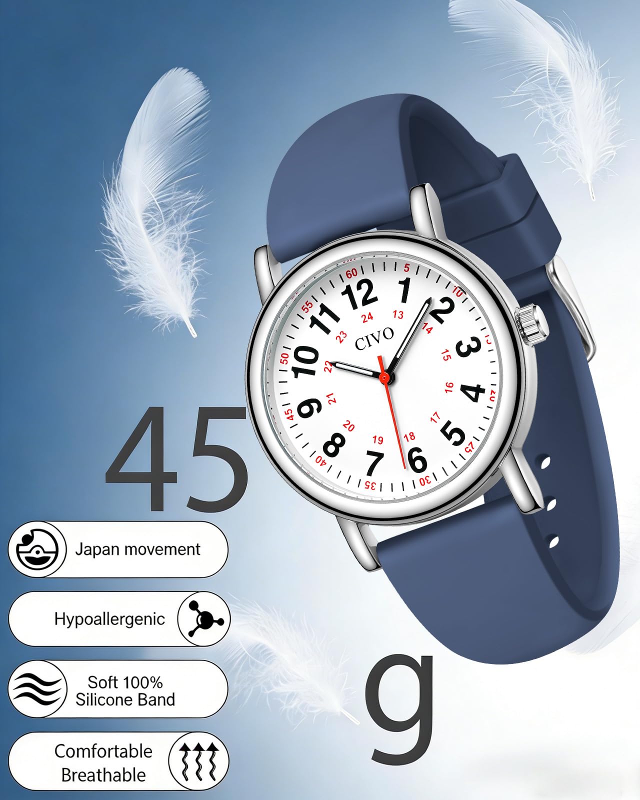 CIVO Nurse Watches for Women Men: Analog Waterproof Watch with Easy Read Dial Second Hand - Gifts for Nurses Medical Student Doctors